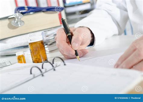 Doctor Writing Prescription Stock Photo - Image of document, uniform ...