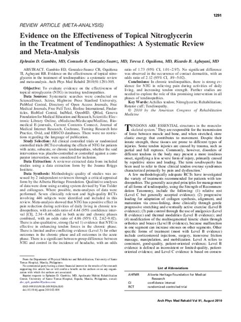 (PDF) Evidence on the Effectiveness of Topical Nitroglycerin in the Treatment of Tendinopathies ...