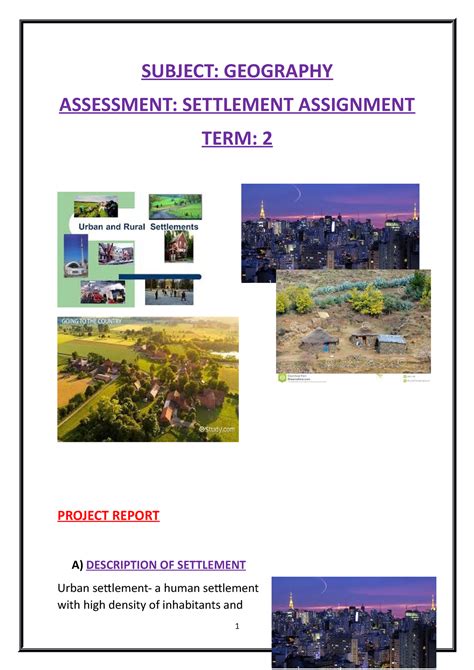 Geography Settlements - SUBJECT: GEOGRAPHY ASSESSMENT: SETTLEMENT ...