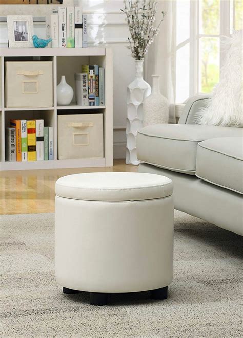 White Round Storage Ottoman Simple Foot Stool For Living Room With Flip Top | Interior Design Ideas