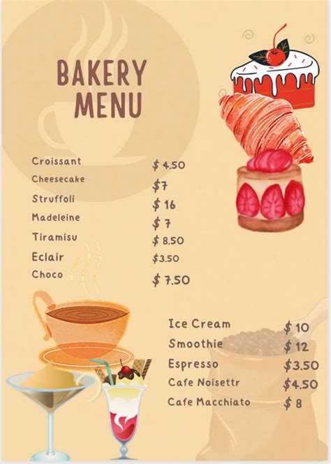 Luxury Bakery Cafe Menu Template, French Italian Themed Menu Template, Menu Template Italian ...