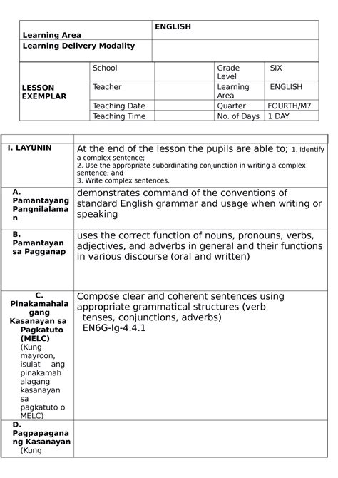 COT Q4 ENG 6 Compose clear and coherent sentences using appropriate ...