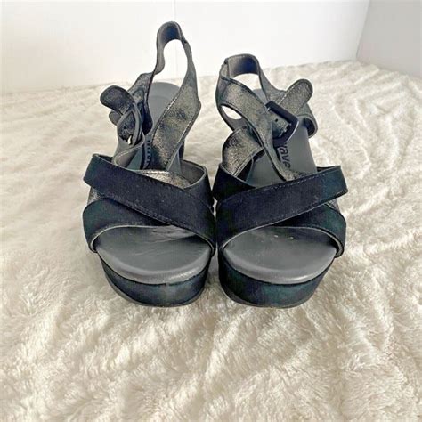 Softwaves | Shoes | Softwaves Comfort Sandals Black Silver Wedge Heel Size 37 Us Size 65 Strappy ...