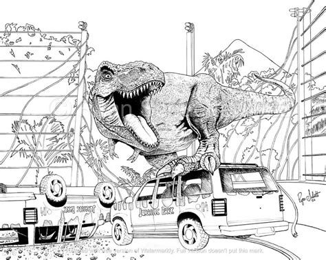 Jurassic Park T-rex Ryan Schuette Jurassic World Coloring Printable Adult Coloring Page Instant ...