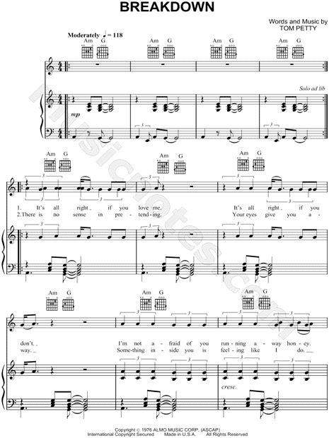 Tom Petty & the Heartbreakers "Breakdown" Sheet Music in A Minor ...