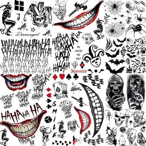 Buy Rejaski 12 Sheets The Joker Tattoos Suicide Squad, 4 Sheets Damaged Tattoo Joker Hand ...