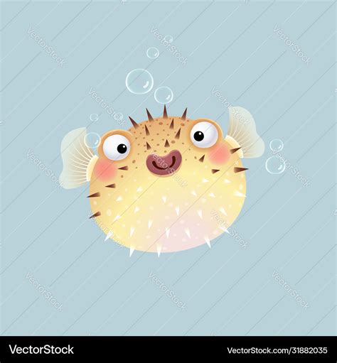 Cute cartoon puffer fish Royalty Free Vector Image