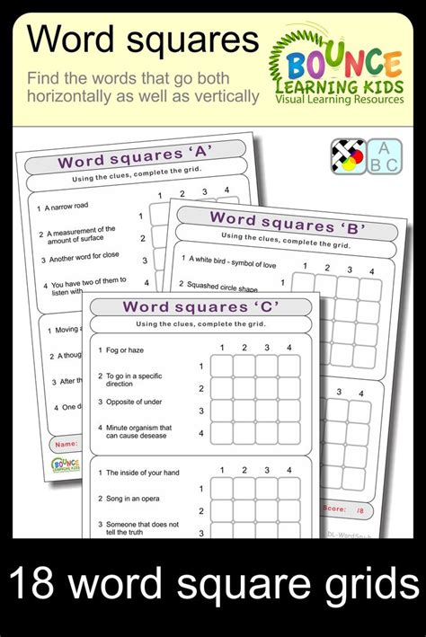 Using the clues provided, complete the word squares grid such that the same series of words can ...