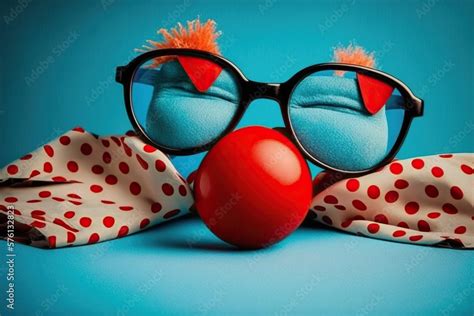 Funny glasses red clown nose and tie lie on a colored , concept of ...