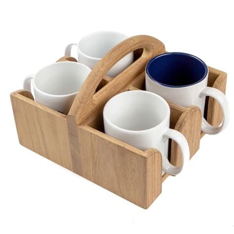 Teak 4 Mug Holder - 7-3/4" W x 8-1/2" H x 6" D (7-3/4" W x 8-1/2" H x 6" D), Brown(Wood ...