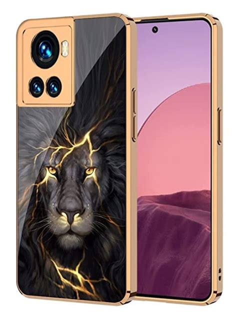 KINSHU Mobile Accessories Metallic Lion Pattern Glass Back Case Cover ...