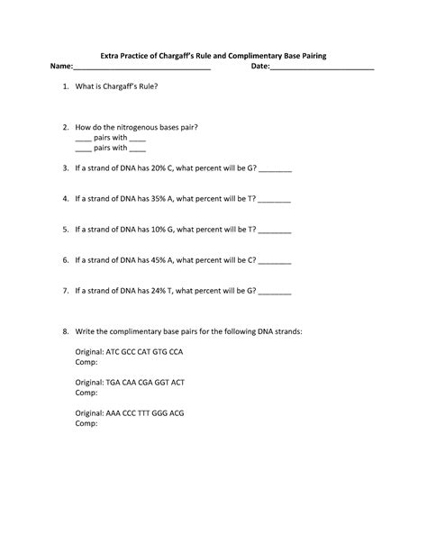 Chargaff's Rule Practice Worksheet Answer Key - Ippazio Antonucci