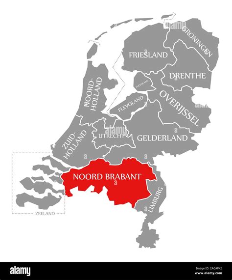 Noord Brabant red highlighted in map of Netherlands Stock Photo - Alamy