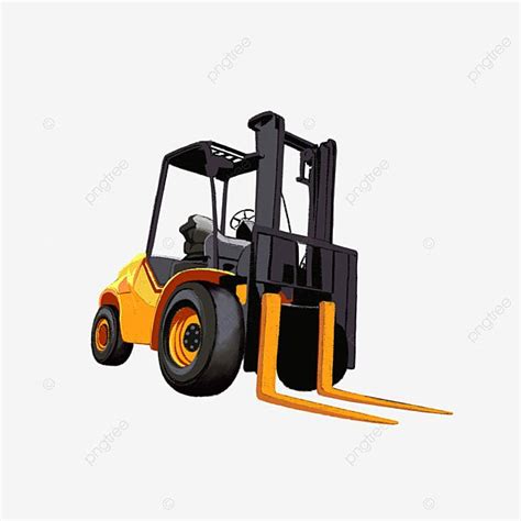 a yellow forklift on a white background with clippings to the right side