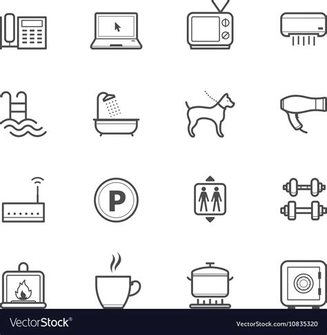 Hotel and Hotel Amenities Services icons Vector Image