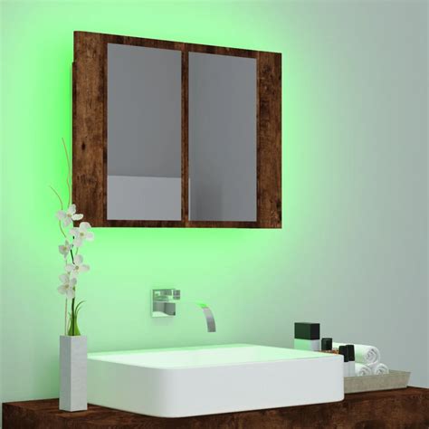 LED Mirror Cabinet Smoked Oak 60x12x45 cm Engineered Wood – Itz Coming Home