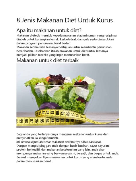 8 Jenis Makanan Diet Untuk Kurus | PDF