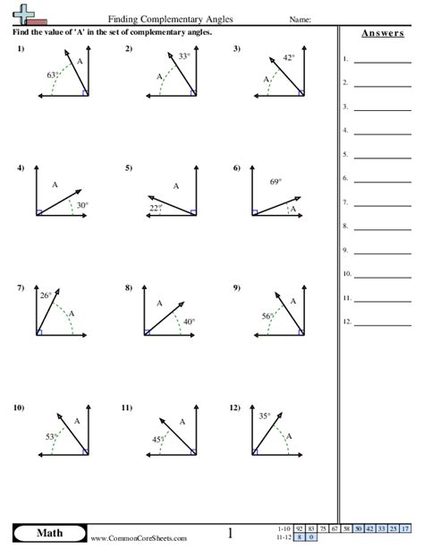 Finding Complementary Angles Worksheet Download