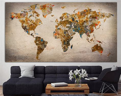 Old World Map World Map Canvas Beige Art Orange Print Photo - Etsy