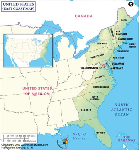 East Coast Map, Map of East Coast, East Coast States USA, Eastern US