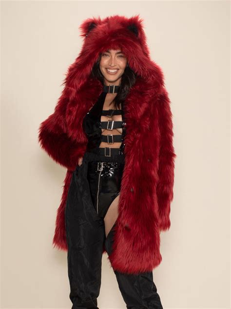 Red Velvet Wolf Classic Faux Fur Coat | Women's - SpiritHoods