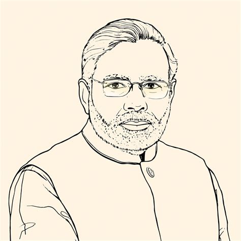 Grande líder narendra modi pride of india portrait sketch. | Vetor Premium