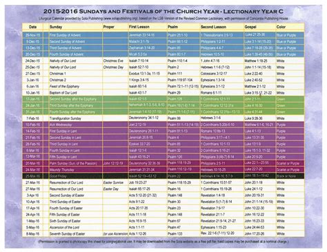 Methodist Church Lectionary - Template Calendar Design