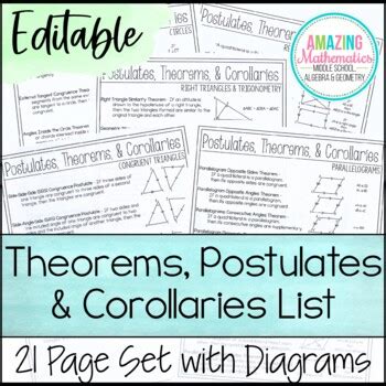 Postulates, Corollaries, & Theorems List ~ High School Geometry | TpT