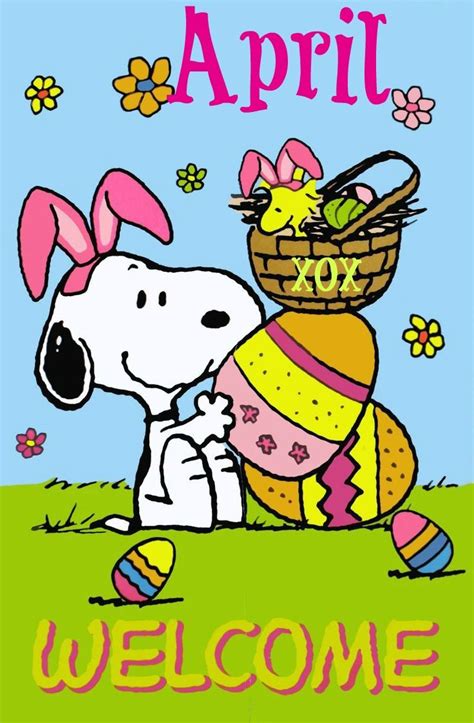 Snoopy Welcome April | Snoopy easter, Snoopy, Easter beagle