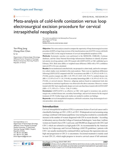 (PDF) Meta-analysis of cold-knife conization versus loop electrosurgical excision procedure for ...