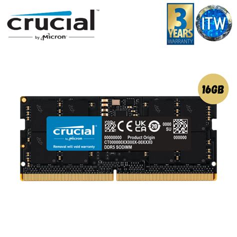 Crucial RAM 16GB DDR5 4800MHz SODIMM CL40 Laptop Memory CT16G48C40S5 ...