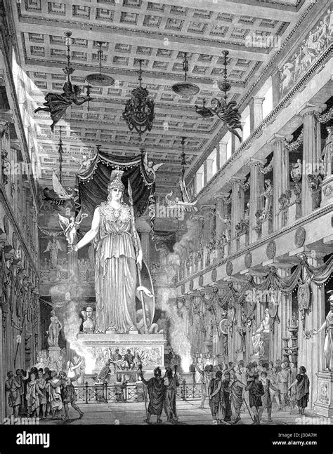 Reconstruction of the Parthenon-Temple, Interior view, dedicated to the ...