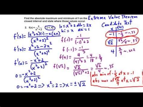 AB Calculus Extreme Value Theorem Homework Help - YouTube