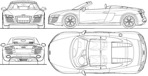 2009 Audi R8 Spidster Roadster v2 blueprints free - Outlines