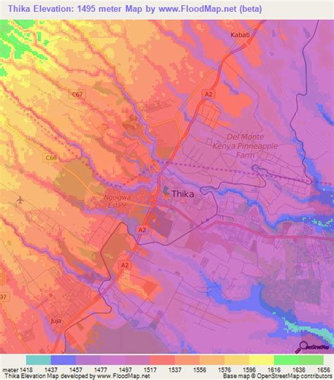 Elevation of Thika,Kenya Elevation Map, Topography, Contour