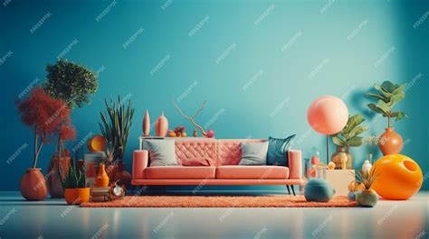 Premium AI Image | a living room with a couch and a table with a lot of items on it.