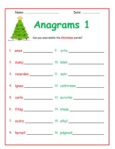 Free Printable Christmas Anagrams - Printable Templates