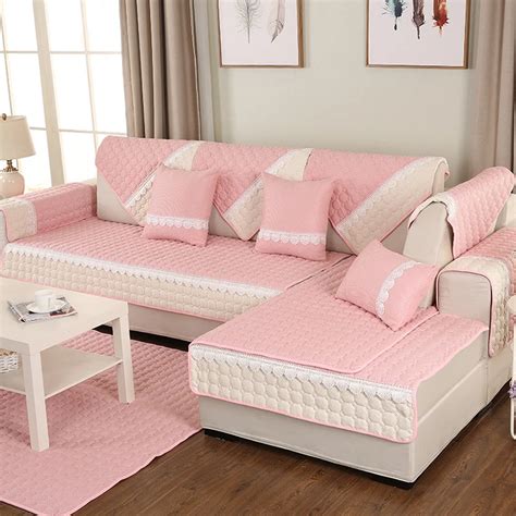 Stylish simplicity Pink cotton sectional sofa cover Four seasons ...