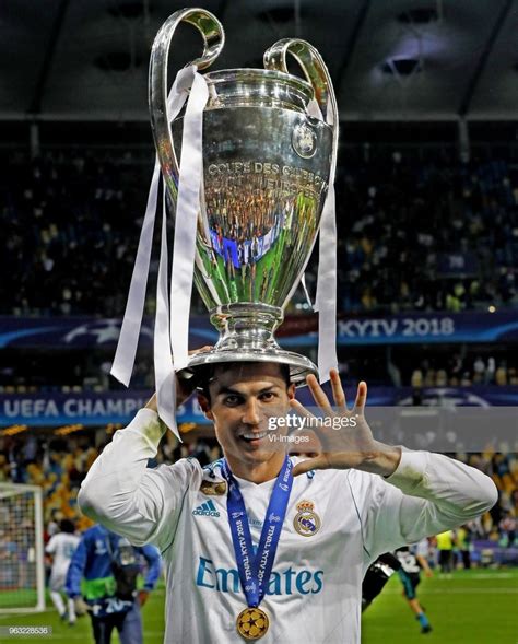 Cristiano Ronaldo of Real Madrid CF celebrating his fifth Champions League trophy during the ...