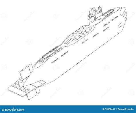 The Submarine Nuclear Outline Drawing On A White Background Stock Vector - Image: 55082697