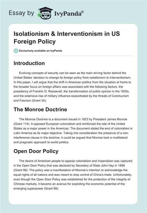 Isolationism & Interventionism in Foreign Policy - 849 Words | Essay Example