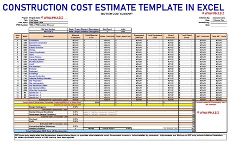 Construction Estimate Template Excel