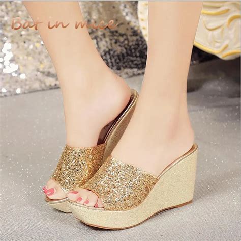 Summer Wedge Slippers Platform High Heels Women Slipper Ladies Outside Shoes Basic Clog Wedge ...