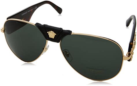 Versace Medusa Leder Brü cke Detail Aviator Sonnenbrille Gold Schwarz VE2150Q 100287 62 Versace ...