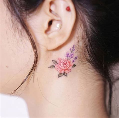 Small behind-the-ear watercolor flowers tattoo ♡♡ | Flower ... in 2021 ...