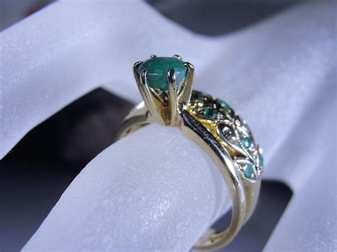 10K Emerald Bridal Ring Set, Green Emerald Engagement Ring, Antiqued ...