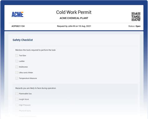 Free Cold Work Permit Form Template – Download as PDF