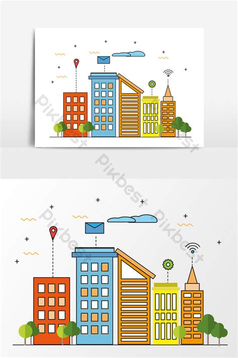 drawing cartoon small fresh city high-rise buildings vector | PNG ...