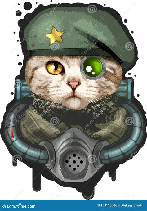 Cat in Military Uniform, Funny Illustration Stock Vector - Illustration ...