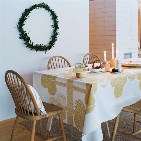 Marimekko Puu Gold / White Tablecloth - Marimekko Tablecloths & Runners